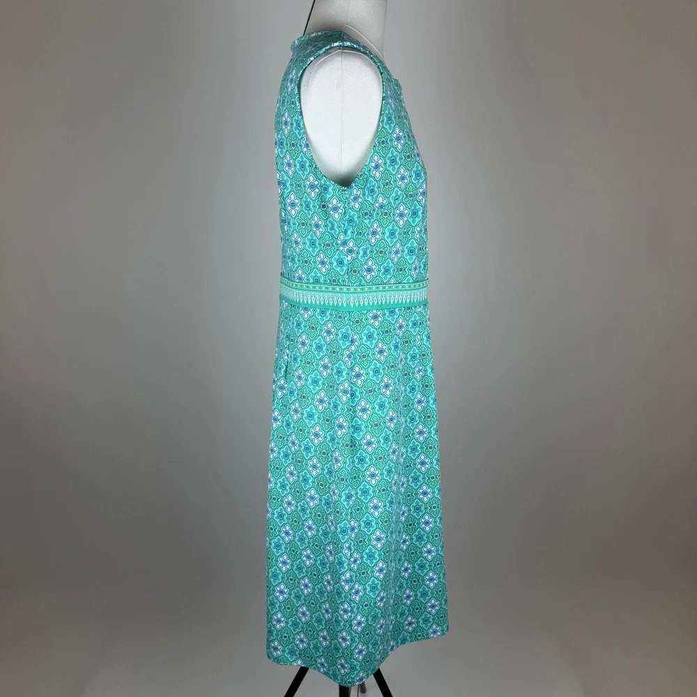 NWT Talbots Green/Blue Geometric Sleeveless Fit & Flare Dress Size Medium Career